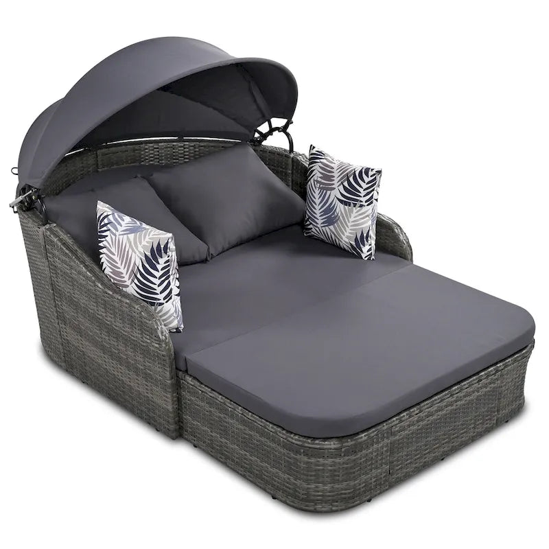 79.9 Outdoor PE Rattan Daybed with Adjustable Canopy