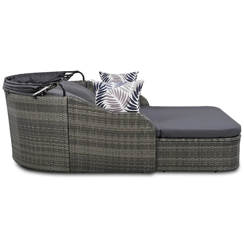 79.9 Outdoor PE Rattan Daybed with Adjustable Canopy