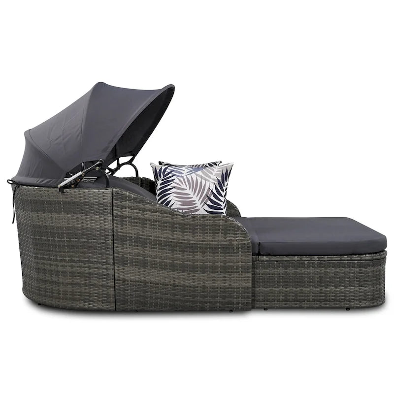 79.9 Outdoor PE Rattan Daybed with Adjustable Canopy
