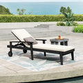 Outdoor Wood Chaise Lounge Single Chair with Wheels, Adjustable Backrest Recliner Sun Lounger for Pool Poolside Backyard