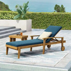 Outdoor Wood Chaise Lounge Single Chair with Wheels, Adjustable Backrest Recliner Sun Lounger for Pool Poolside Backyard