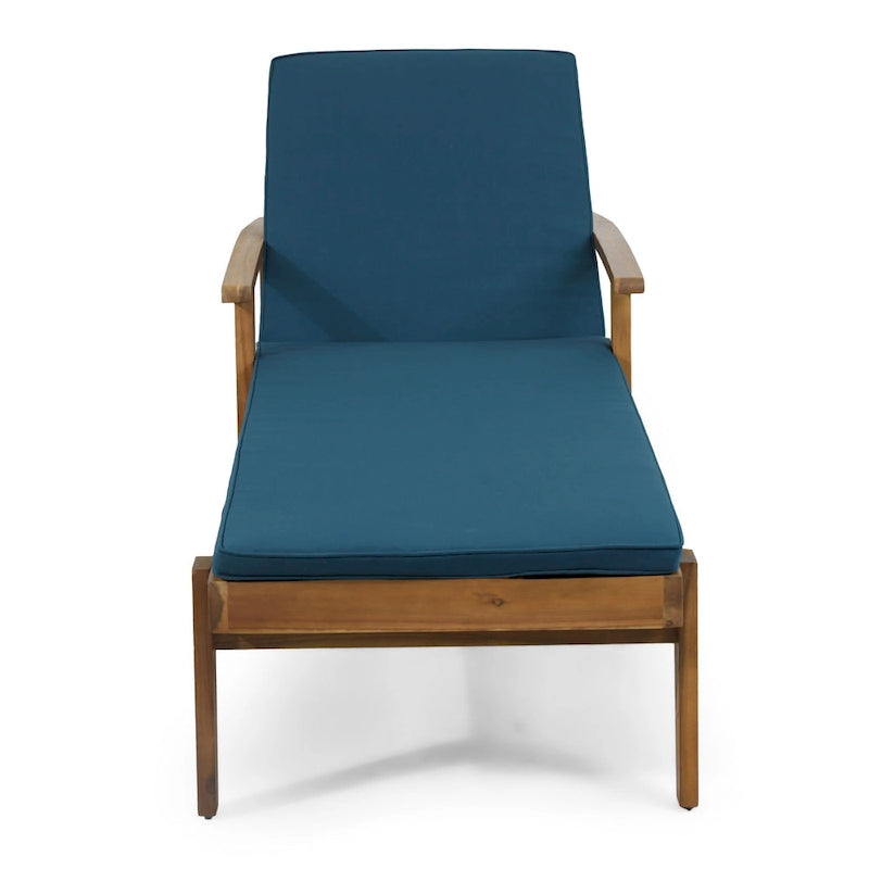Outdoor Wood Chaise Lounge Single Chair with Wheels, Adjustable Backrest Recliner Sun Lounger for Pool Poolside Backyard