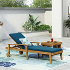 Outdoor Wood Chaise Lounge Single Chair with Wheels, Adjustable Backrest Recliner Sun Lounger for Pool Poolside Backyard