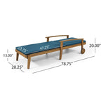 Outdoor Wood Chaise Lounge Single Chair with Wheels, Adjustable Backrest Recliner Sun Lounger for Pool Poolside Backyard