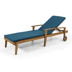 Outdoor Wood Chaise Lounge Single Chair with Wheels, Adjustable Backrest Recliner Sun Lounger for Pool Poolside Backyard