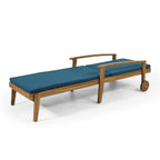 Outdoor Wood Chaise Lounge Single Chair with Wheels, Adjustable Backrest Recliner Sun Lounger for Pool Poolside Backyard