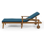Outdoor Wood Chaise Lounge Single Chair with Wheels, Adjustable Backrest Recliner Sun Lounger for Pool Poolside Backyard