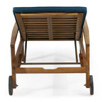 Outdoor Wood Chaise Lounge Single Chair with Wheels, Adjustable Backrest Recliner Sun Lounger for Pool Poolside Backyard