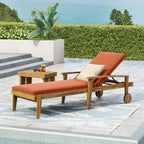 Outdoor Wood Chaise Lounge Single Chair with Wheels, Adjustable Backrest Recliner Sun Lounger for Pool Poolside Backyard