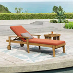 Outdoor Wood Chaise Lounge Single Chair with Wheels, Adjustable Backrest Recliner Sun Lounger for Pool Poolside Backyard