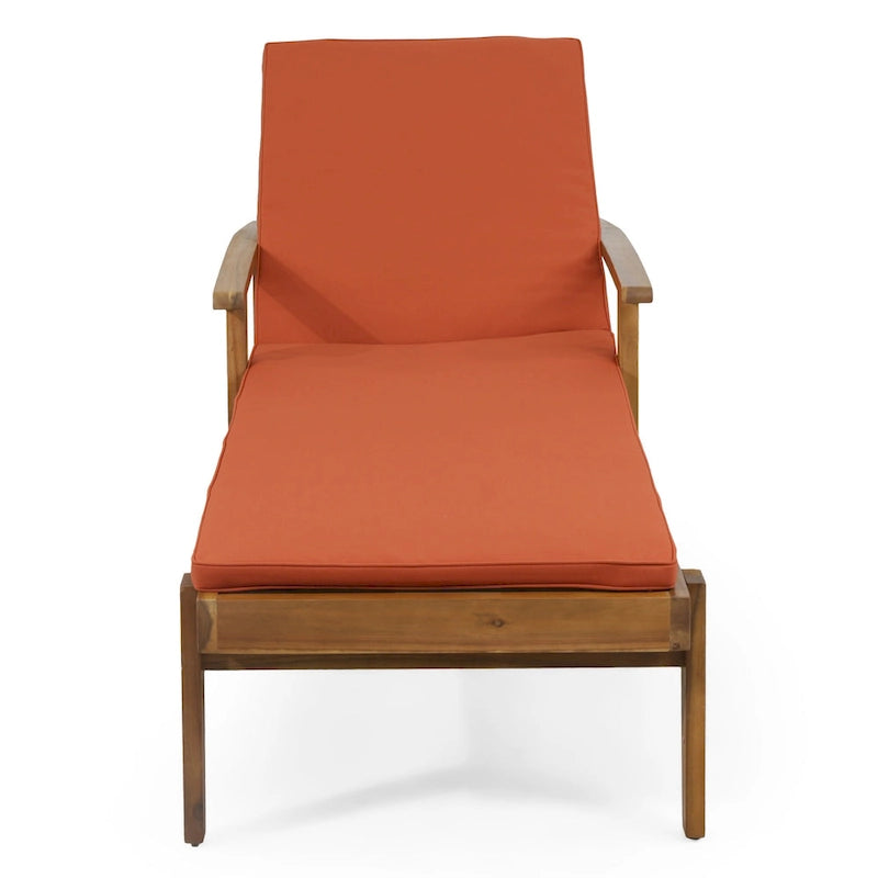 Outdoor Wood Chaise Lounge Single Chair with Wheels, Adjustable Backrest Recliner Sun Lounger for Pool Poolside Backyard