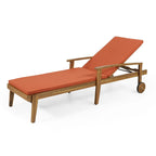 Outdoor Wood Chaise Lounge Single Chair with Wheels, Adjustable Backrest Recliner Sun Lounger for Pool Poolside Backyard