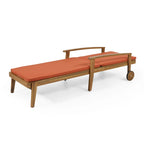 Outdoor Wood Chaise Lounge Single Chair with Wheels, Adjustable Backrest Recliner Sun Lounger for Pool Poolside Backyard