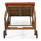 Outdoor Wood Chaise Lounge Single Chair with Wheels, Adjustable Backrest Recliner Sun Lounger for Pool Poolside Backyard