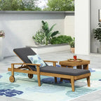 Outdoor Wood Chaise Lounge Single Chair with Wheels, Adjustable Backrest Recliner Sun Lounger for Pool Poolside Backyard