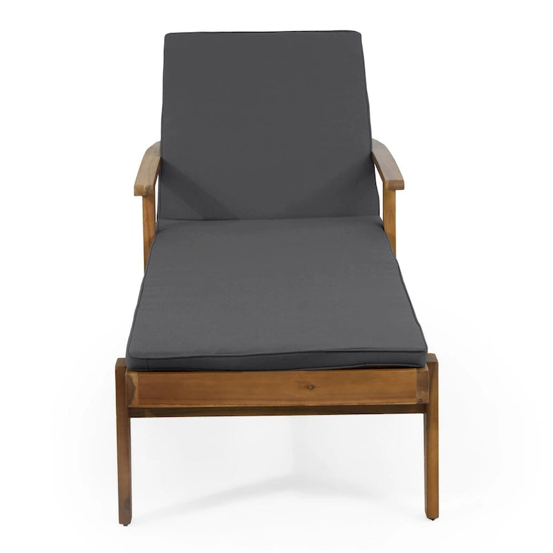 Outdoor Wood Chaise Lounge Single Chair with Wheels, Adjustable Backrest Recliner Sun Lounger for Pool Poolside Backyard