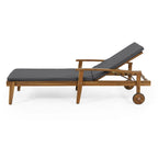 Outdoor Wood Chaise Lounge Single Chair with Wheels, Adjustable Backrest Recliner Sun Lounger for Pool Poolside Backyard