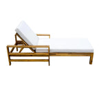 Acacia Wood Chaise Lounge Patio Recliner with Adjustable Backrest & Padded Cushion, Outdoor Sunbathing Chair for Poolside Areas