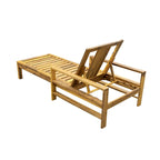 Acacia Wood Chaise Lounge Patio Recliner with Adjustable Backrest & Padded Cushion, Outdoor Sunbathing Chair for Poolside Areas