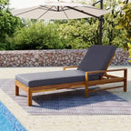 Acacia Wood Chaise Lounge Patio Recliner with Adjustable Backrest & Padded Cushion, Outdoor Sunbathing Chair for Poolside Areas