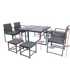 9 Pieces Outdoor Patio Dining Table Set with 4 Rattan Chairs and 4 Ottomans, Removable Cushions, Glass Table Top