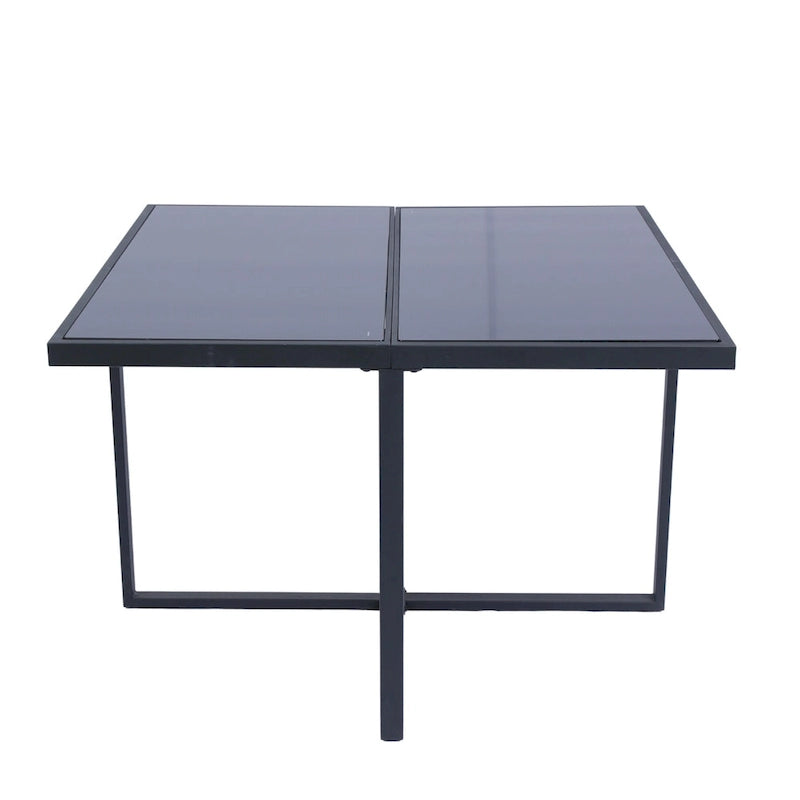 9 Pieces Outdoor Patio Dining Table Set with 4 Rattan Chairs and 4 Ottomans, Removable Cushions, Glass Table Top