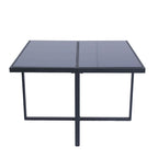9 Pieces Outdoor Patio Dining Table Set with 4 Rattan Chairs and 4 Ottomans, Removable Cushions, Glass Table Top