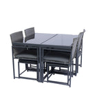 9 Pieces Outdoor Patio Dining Table Set with 4 Rattan Chairs and 4 Ottomans, Removable Cushions, Glass Table Top