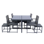 9 Pieces Outdoor Patio Dining Table Set with 4 Rattan Chairs and 4 Ottomans, Removable Cushions, Glass Table Top