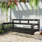 Twin Size Wooden Porch Swing Daybed - Outdoor Hanging Rope Swing with 600lb Weight Capacity for Patio, Garden, Backyard