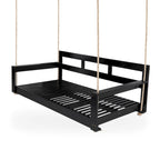Twin Size Wooden Porch Swing Daybed - Outdoor Hanging Rope Swing with 600lb Weight Capacity for Patio, Garden, Backyard