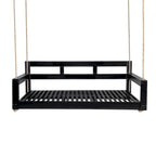 Twin Size Wooden Porch Swing Daybed - Outdoor Hanging Rope Swing with 600lb Weight Capacity for Patio, Garden, Backyard