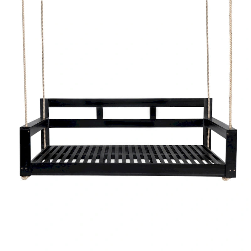 Twin Size Wooden Porch Swing Daybed - Outdoor Hanging Rope Swing with 600lb Weight Capacity for Patio, Garden, Backyard