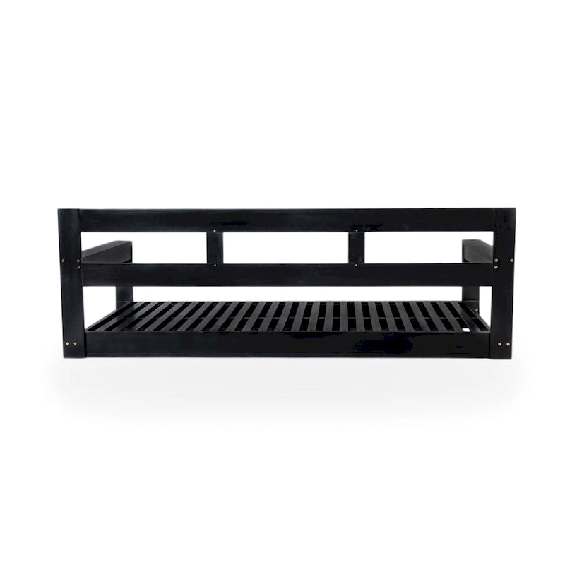 Twin Size Wooden Porch Swing Daybed - Outdoor Hanging Rope Swing with 600lb Weight Capacity for Patio, Garden, Backyard