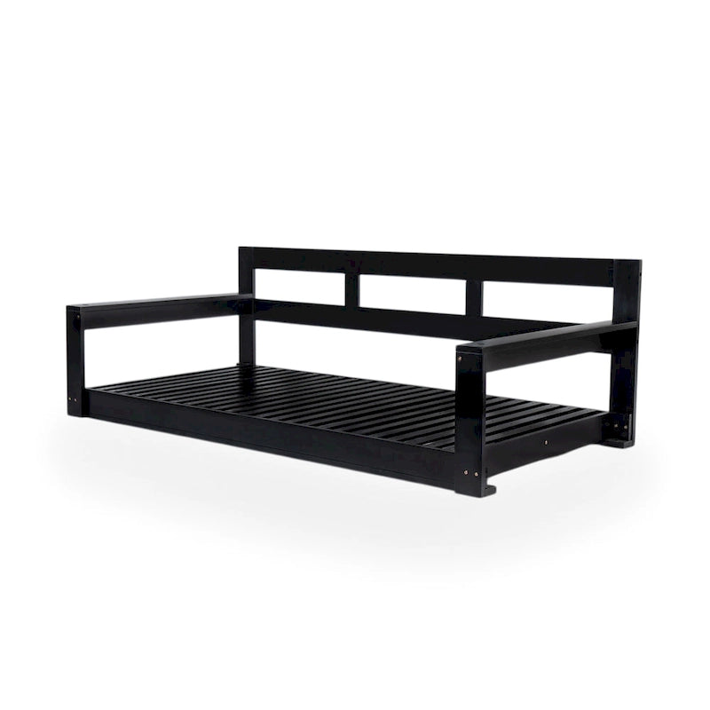 Twin Size Wooden Porch Swing Daybed - Outdoor Hanging Rope Swing with 600lb Weight Capacity for Patio, Garden, Backyard