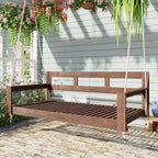 Twin Size Wooden Porch Swing Daybed - Outdoor Hanging Rope Swing with 600lb Weight Capacity for Patio, Garden, Backyard
