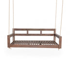 Twin Size Wooden Porch Swing Daybed - Outdoor Hanging Rope Swing with 600lb Weight Capacity for Patio, Garden, Backyard