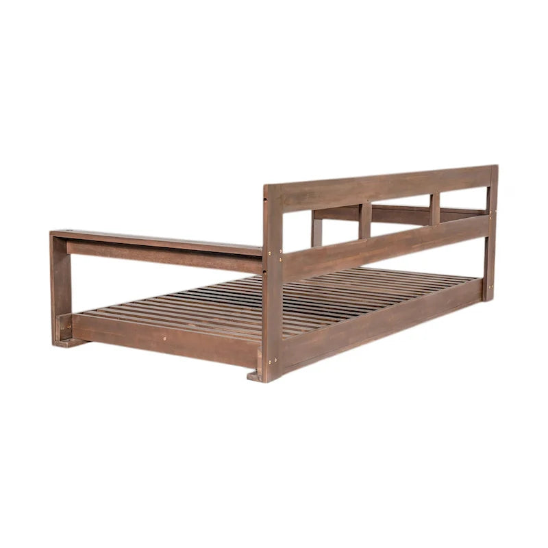 Twin Size Wooden Porch Swing Daybed - Outdoor Hanging Rope Swing with 600lb Weight Capacity for Patio, Garden, Backyard