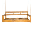Twin Size Wooden Porch Swing Daybed - Outdoor Hanging Rope Swing with 600lb Weight Capacity for Patio, Garden, Backyard