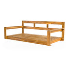 Twin Size Wooden Porch Swing Daybed - Outdoor Hanging Rope Swing with 600lb Weight Capacity for Patio, Garden, Backyard