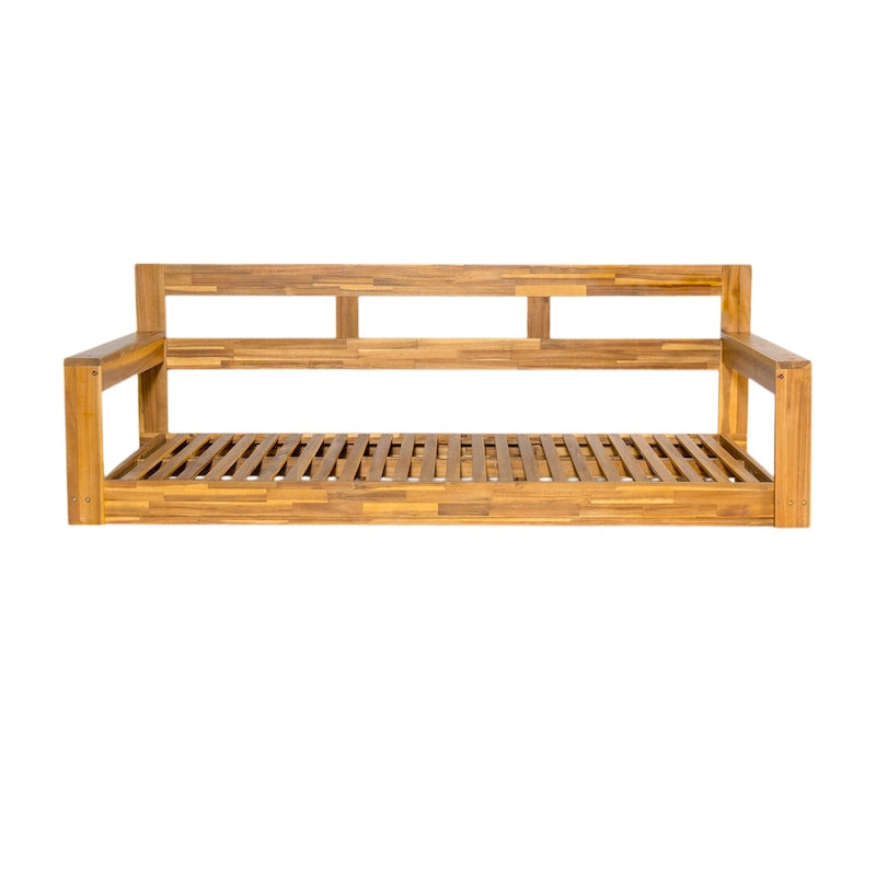 Twin Size Wooden Porch Swing Daybed - Outdoor Hanging Rope Swing with 600lb Weight Capacity for Patio, Garden, Backyard