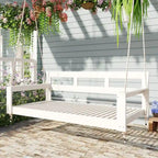 Twin Size Wooden Porch Swing Daybed - Outdoor Hanging Rope Swing with 600lb Weight Capacity for Patio, Garden, Backyard