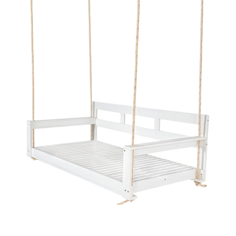 Twin Size Wooden Porch Swing Daybed - Outdoor Hanging Rope Swing with 600lb Weight Capacity for Patio, Garden, Backyard