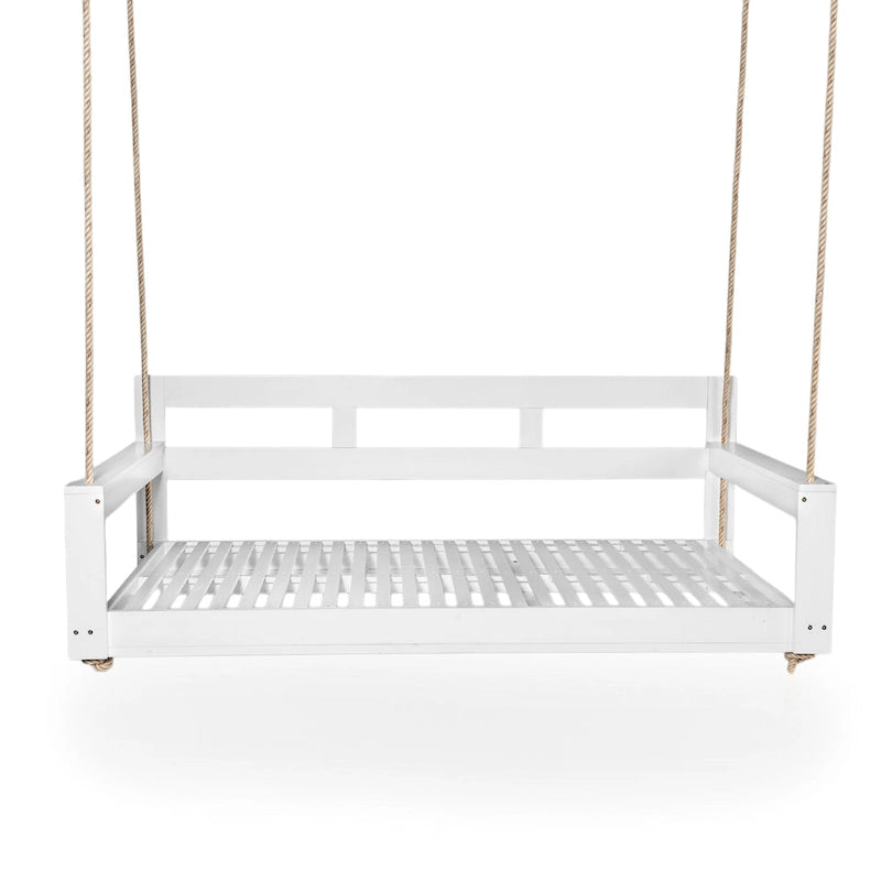 Twin Size Wooden Porch Swing Daybed - Outdoor Hanging Rope Swing with 600lb Weight Capacity for Patio, Garden, Backyard