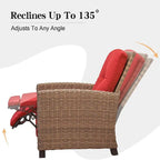All-Weather Wicker Reclining Patio Chair with Extra Thick Cushion, Club Single Chair, Patio Lounge Chair