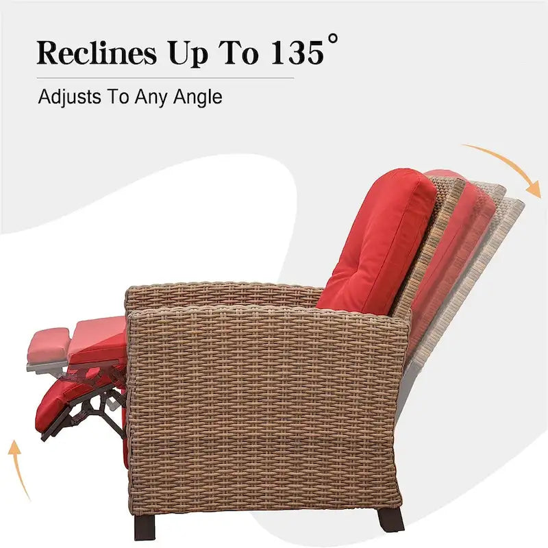 All-Weather Wicker Reclining Patio Chair with Extra Thick Cushion, Club Single Chair, Patio Lounge Chair