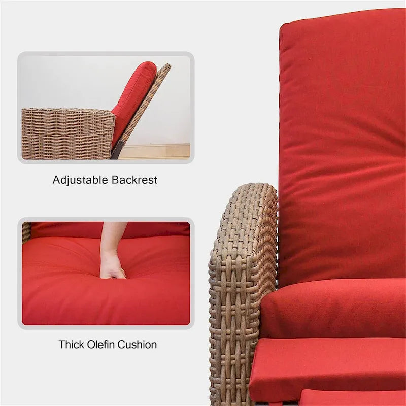 All-Weather Wicker Reclining Patio Chair with Extra Thick Cushion, Club Single Chair, Patio Lounge Chair