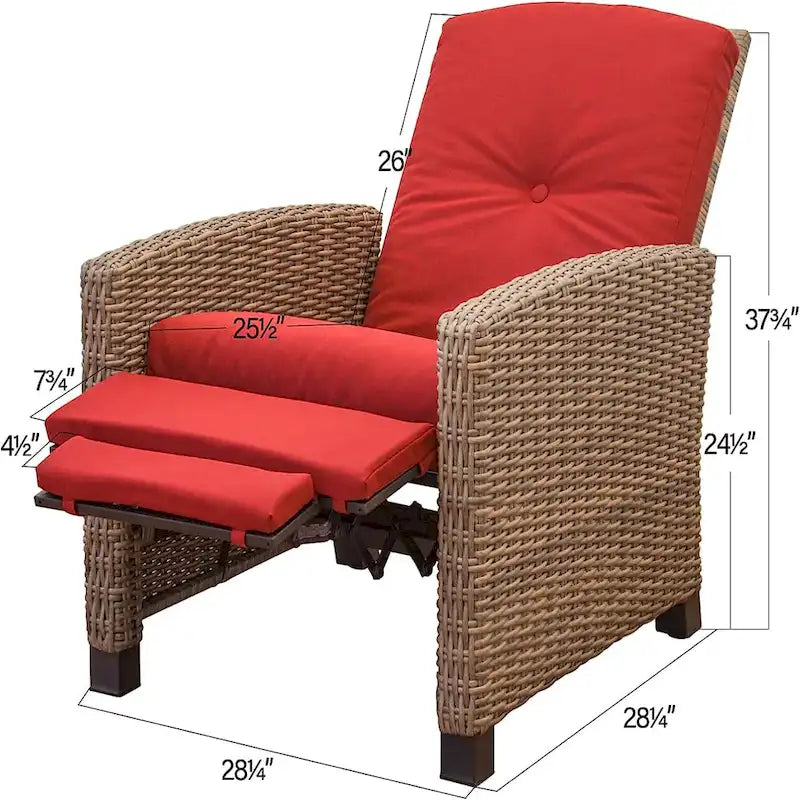 All-Weather Wicker Reclining Patio Chair with Extra Thick Cushion, Club Single Chair, Patio Lounge Chair