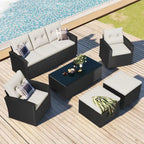 6-Piece Outdoor Wicker Sofa Set for 7 with Beige Cushions
