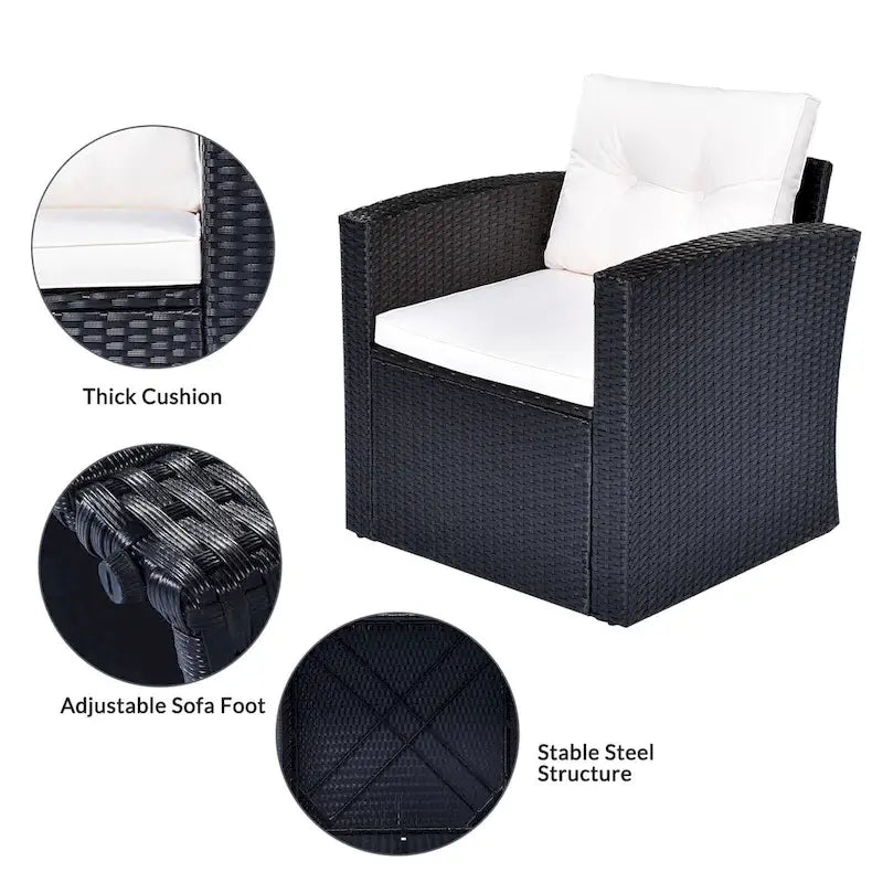 6-Piece Outdoor Wicker Sofa Set for 7 with Beige Cushions